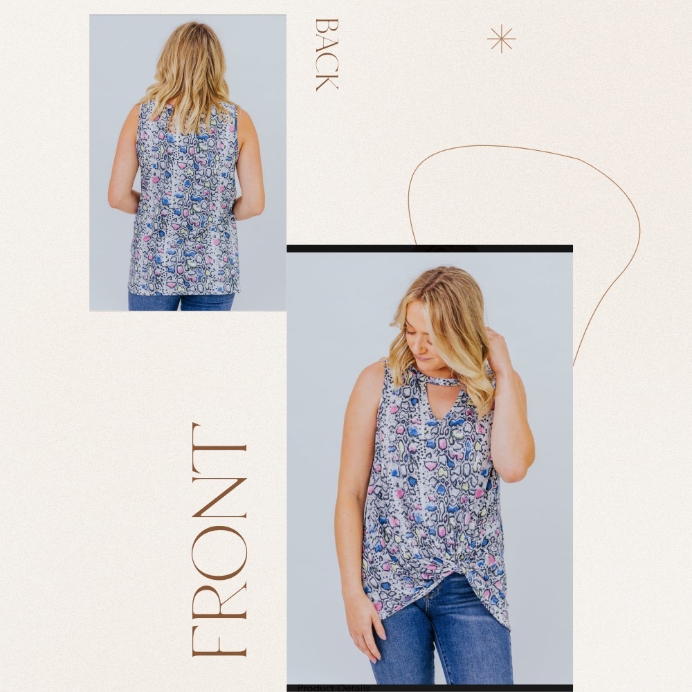 Multi Colored Snakeskin Print- Size M - V Neck - Knot in front